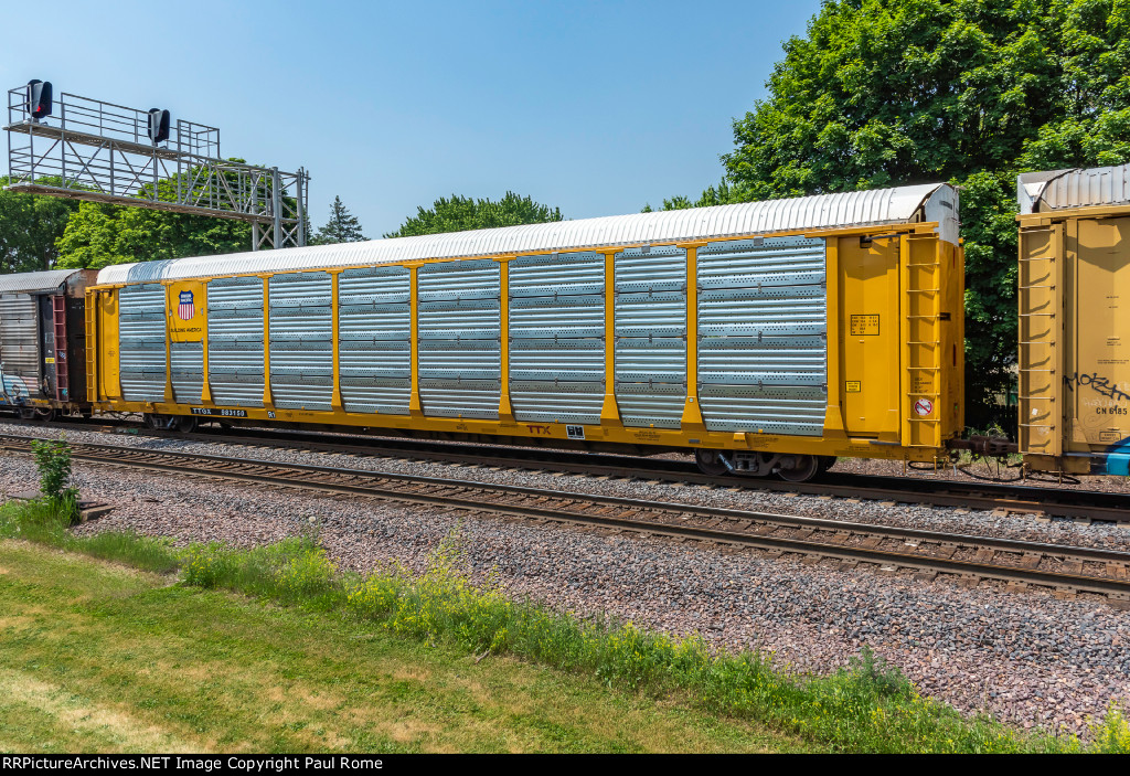 UP, TTGX 983150, Building America 89-ft Bi-Level Autorack car on the UPRR